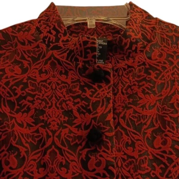 Women's Scarlett brand red & black patterned vintage lightweight long jacket, 8 - Picture 5 of 5